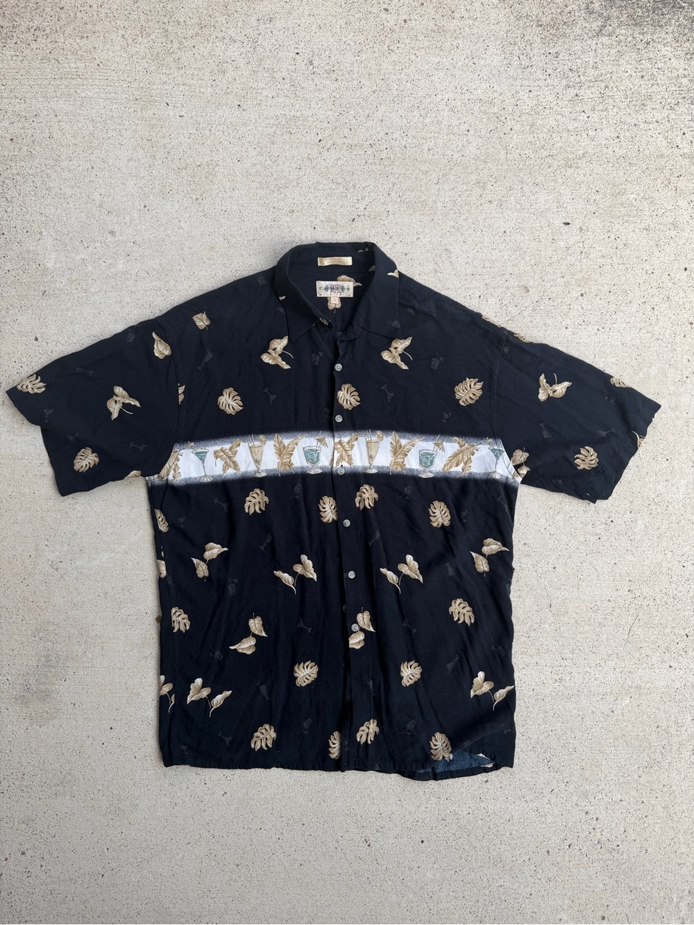 Campia Moda Vintage Rayon Camp Shirt L Tropical Cocktail Print EUC